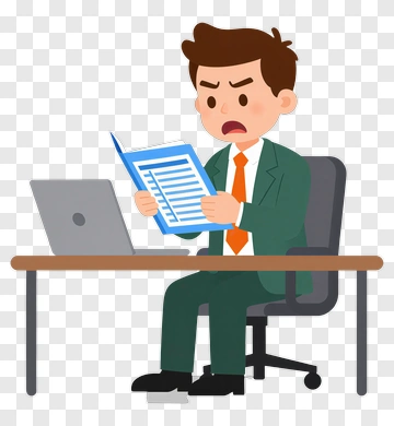 Frustrated Businessman Reading Document PNG