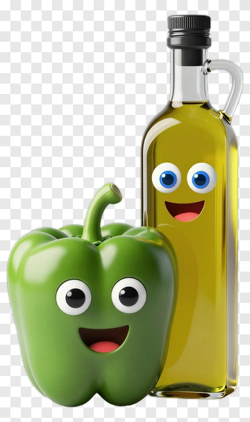Green Bell Pepper And Olive Oil Bottle PNG