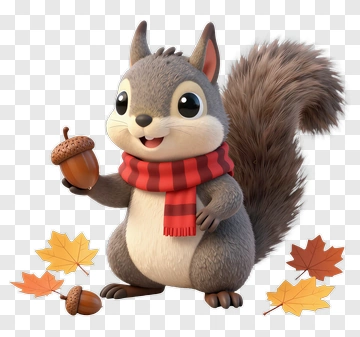 Cute Squirrel Holding Acorn PNG