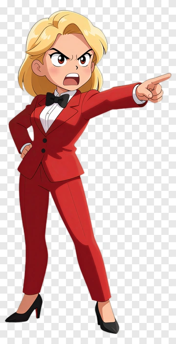 Blonde Woman In Red Suit Pointing PNG