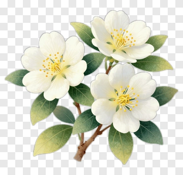 White Blossoms With Green Leaves PNG