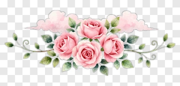 Pink Roses With Green Leaves And Clouds PNG