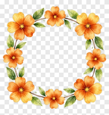 Orange Flower Wreath With Green Leaves PNG