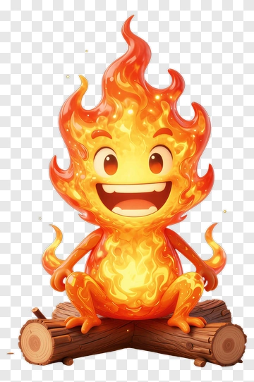 Joyful Fire Spirit Sitting On Logs PNG