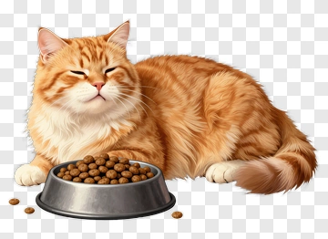 Orange Tabby Cat With Food Bowl PNG