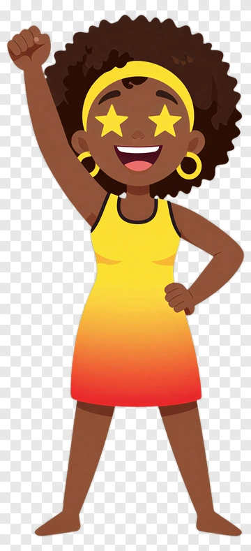 Cartoon Girl With Star Eyes And Raised Fist PNG