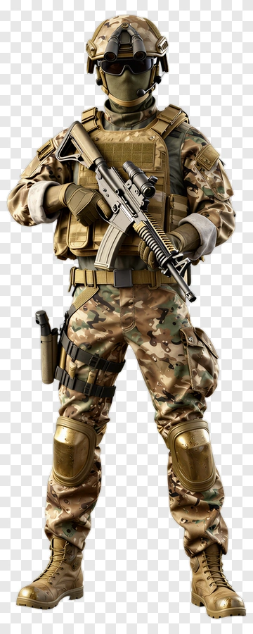 Soldier In Combat Uniform Holding Rifle PNG