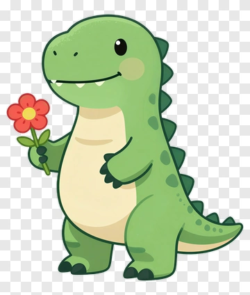 Cute Dinosaur Holding A Red Flower PNG