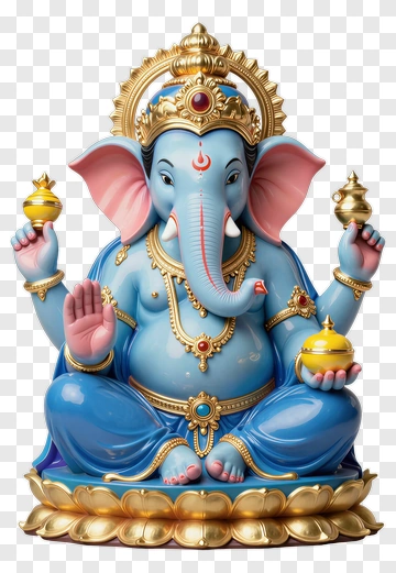 Blue Ganesha Statue With Golden Accents PNG