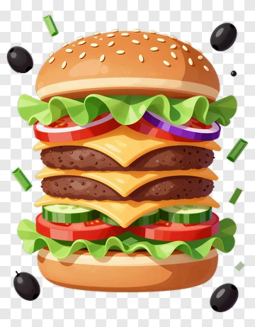 Double Cheeseburger With Fresh Vegetables PNG