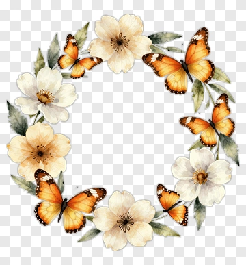 Butterfly And Flower Wreath PNG