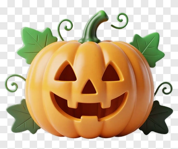 Orange Jack-O-Lantern With Green Leaves PNG