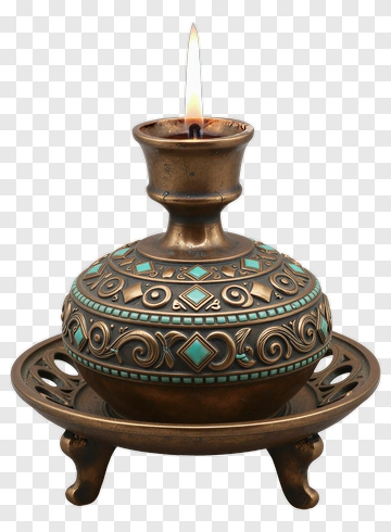 Antique Oil Lamp With Turquoise Inlay PNG