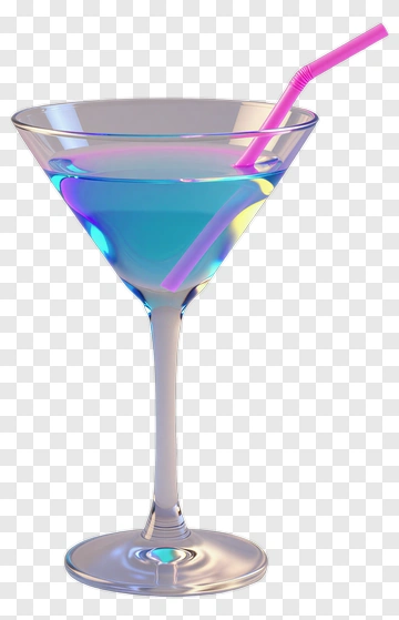 Blue Cocktail With Pink Straw PNG