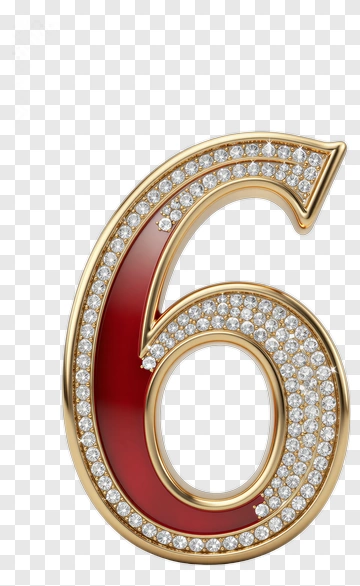 Golden Number Six With Diamonds PNG