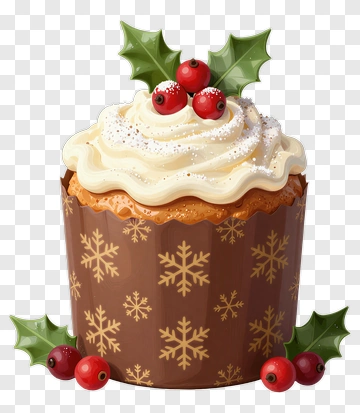 Festive Cupcake With Holly And Berries PNG