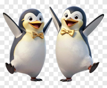 Two Happy Dancing Penguins With Bow Ties PNG