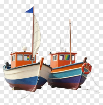 Two Colorful Fishing Boats On Shore PNG