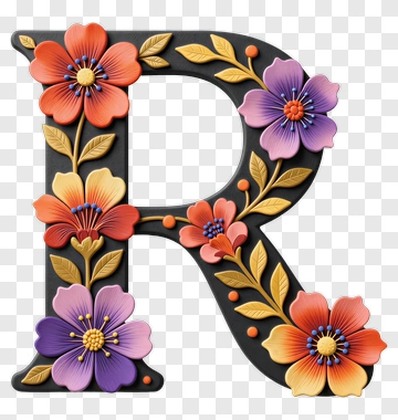 Decorative 3D Letter R With Flower Design PNG