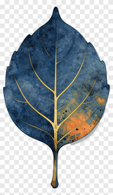 Blue Leaf With Gold Veins And Orange Gradient PNG