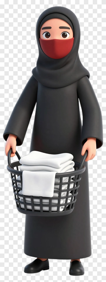Woman In Hoodie Carrying Laundry Basket PNG