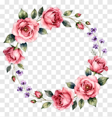 Pink Rose Wreath With Purple Flowers PNG