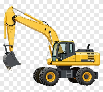 Yellow Excavator With Bucket And Wheels PNG