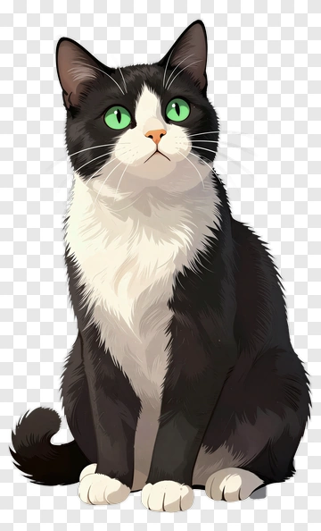 Black And White Cat With Green Eyes PNG