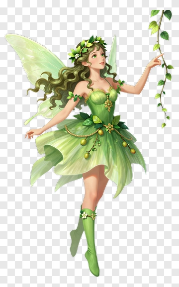 Green Fairy With Wings And Leaf Crown PNG