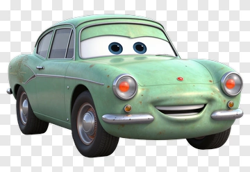 Green Classic Car Animated Character PNG