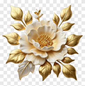 Golden And White Floral Design PNG