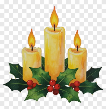 Three Candles With Holly And Berries PNG