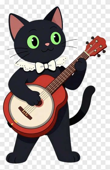Black Cat Playing Mandolin PNG