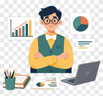 Businessman With Data Charts PNG
