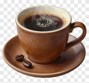 Steaming Coffee Cup With Beans PNG