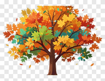 Autumn Tree With Falling Leaves PNG