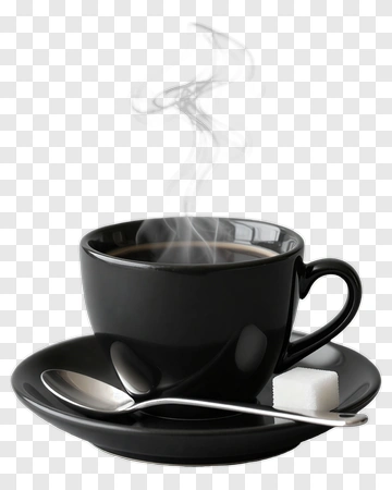 Steaming Coffee Cup With Sugar And Spoon PNG