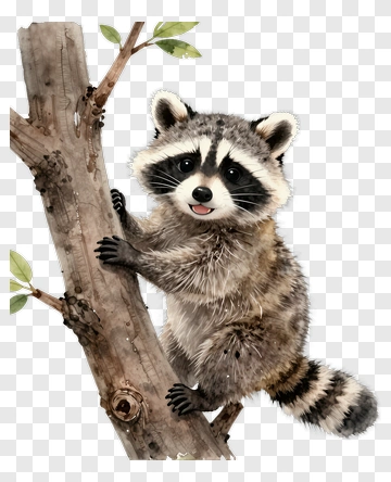 Cute Raccoon Climbing Tree Branch PNG