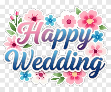 Happy Wedding Sticker With Floral Design PNG