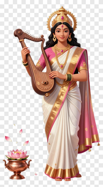 Goddess Saraswati Holding Harmonium PNG
