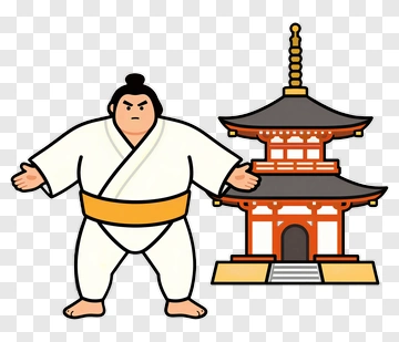 Sumo Wrestler Standing Near Pagoda PNG