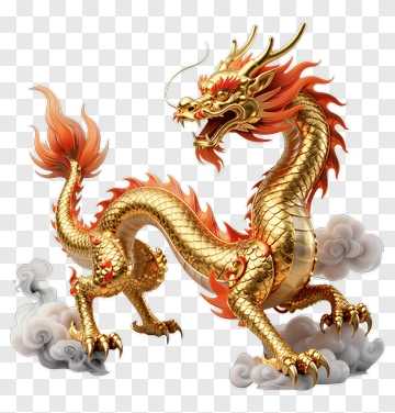 Golden Dragon With Fiery Mane PNG