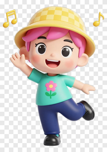 Cartoon Child Dancing With Music Notes PNG