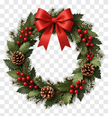 Christmas Wreath With Red Bow PNG