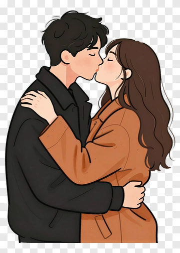 Couple Kissing In Cartoon Style PNG