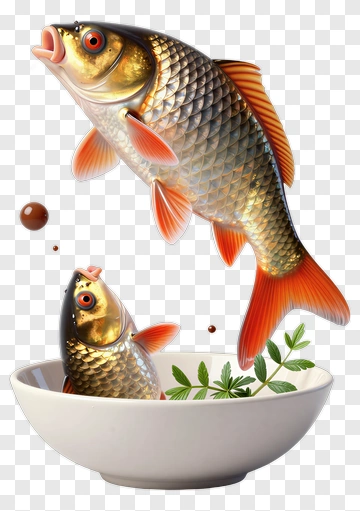 Two Fish Jumping Out Of Bowl PNG