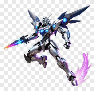Silver Mecha Warrior With Energy Sword PNG