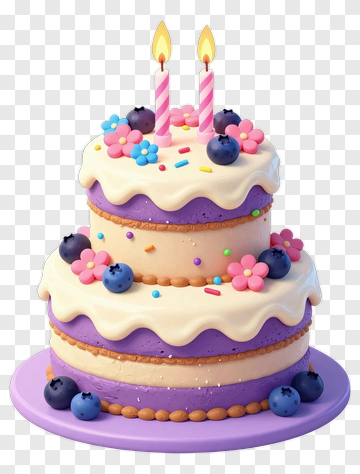 Birthday Cake With Candles And Berries PNG