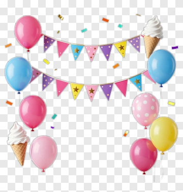 Colorful Balloons And Ice Cream Cones For Party PNG