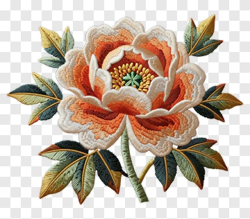 Embroidered Peony Flower PNG